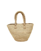 Anakao Crochet Straw Basket Handbag handmade natural raffia palm fiber in a solid hue of natural straw color crochet into a multi width horizontal stripe pattern of varying link textures beach bag shoulder bag purse - Shebobo