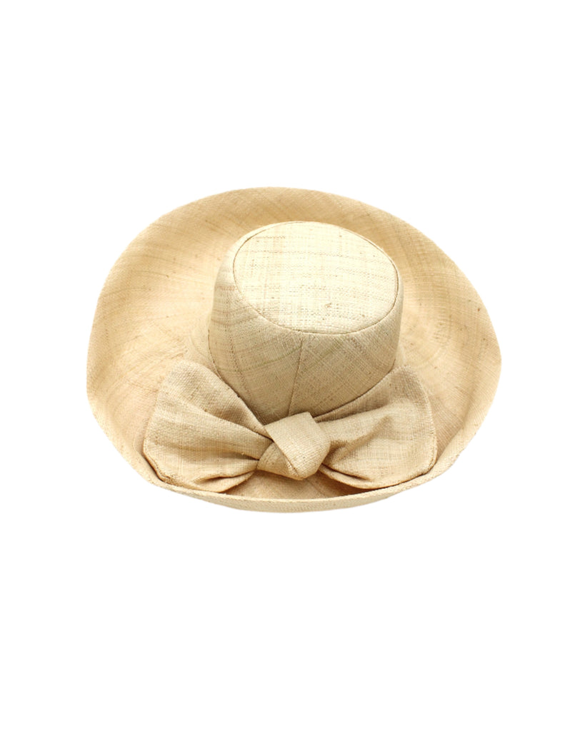 Audrey 5" & 7" Wide Brim Solid Color Straw Sun Hats with Big Bow handmade loomed natural raffia straw fiber in a solid hue of natural straw color with matching oversized big bow embellishment hat band - Shebobo