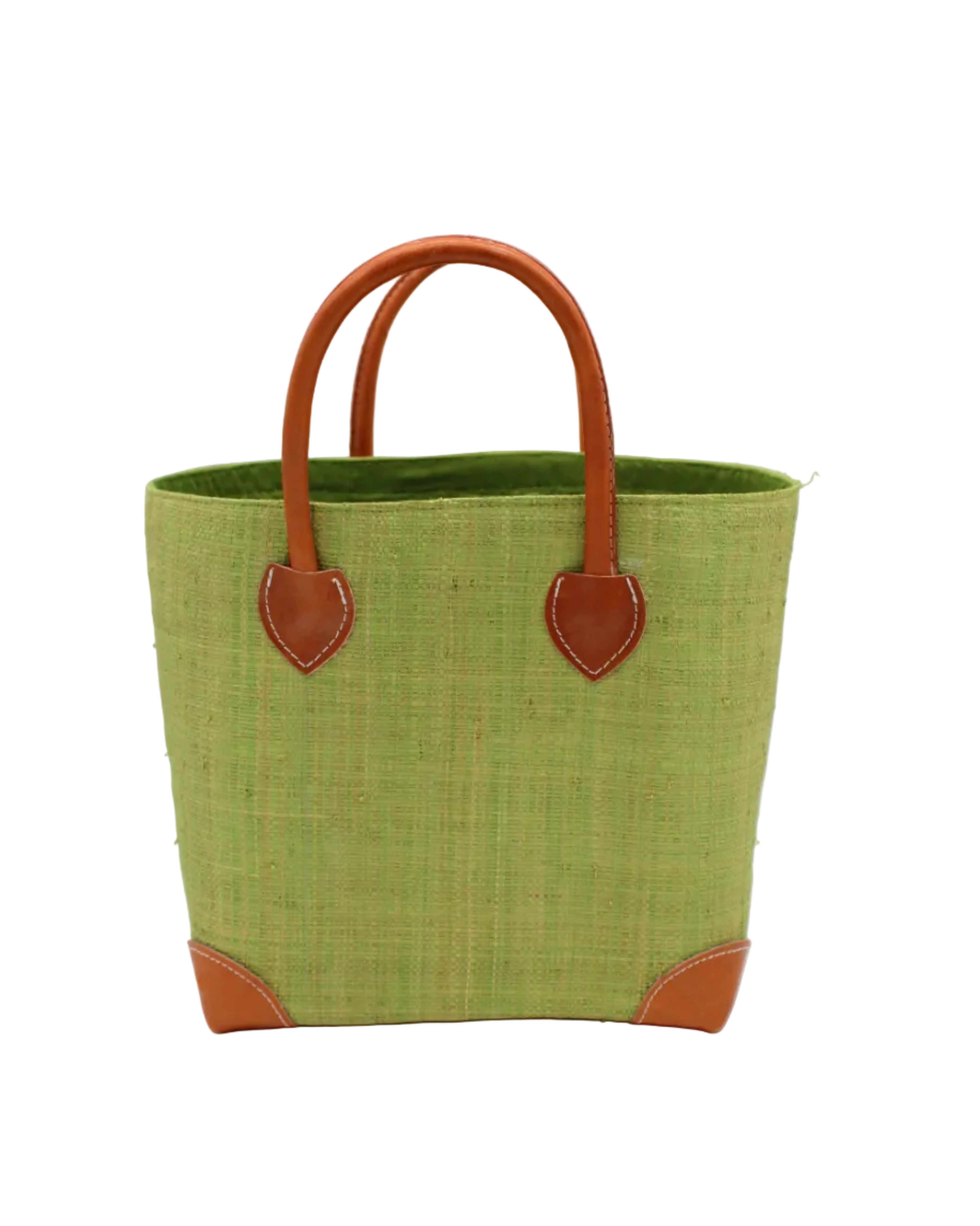Augustine Straw Basket Bag Matcha handmade loomed raffia palm fiber in a solid hue of matcha light/meadow/green handbag purse with leather accents and handles beach bag - Shebobo