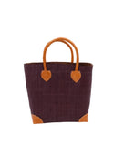 Augustine Straw Basket Bag Mocha handmade loomed raffia palm fiber in a solid hue of mocha chocolate/dark/brown handbag purse with leather accents and handles beach bag - Shebobo