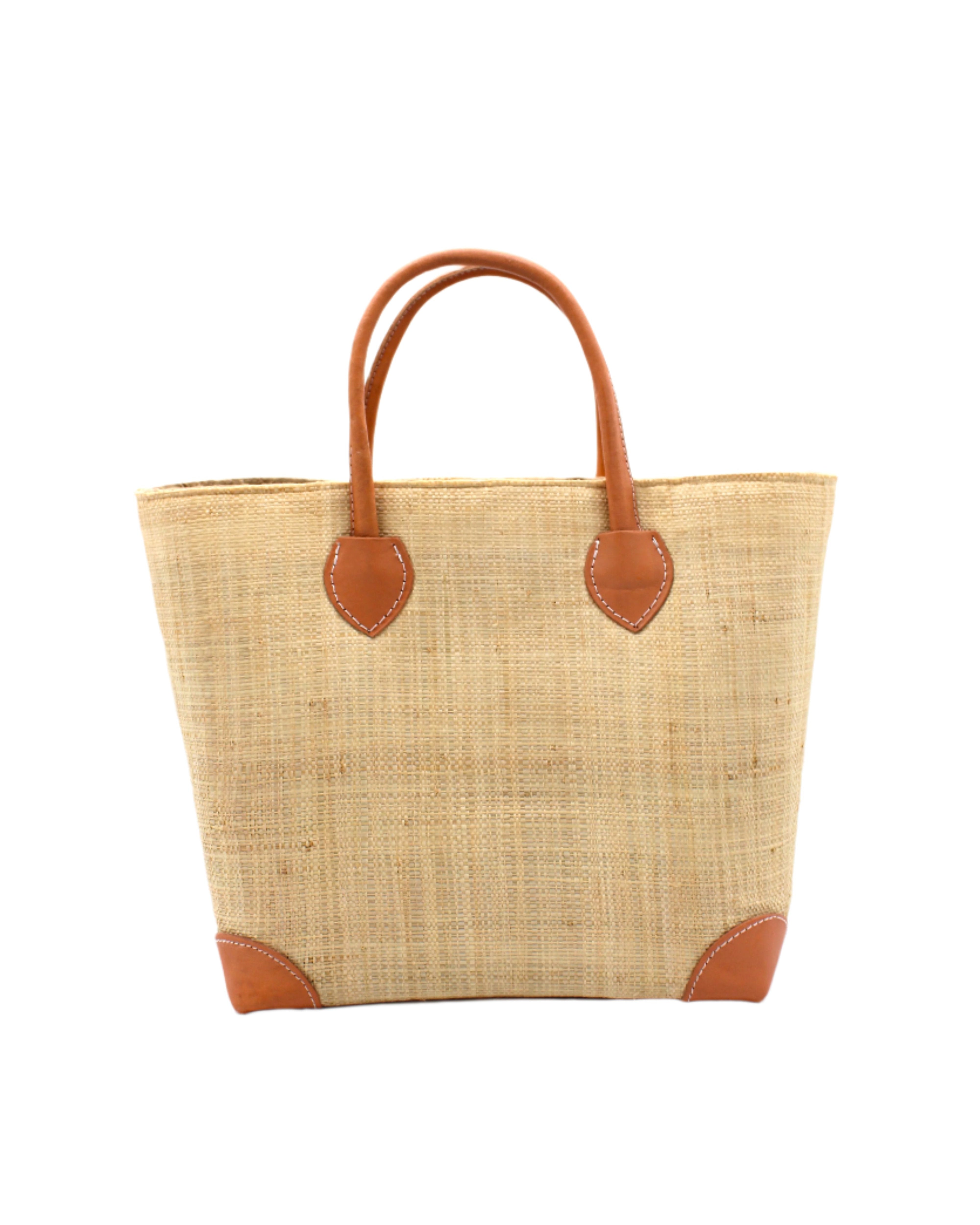 Augustine Straw Basket Bag Natural handmade loomed raffia palm fiber in a solid hue of natural straw color handbag purse with leather accents and handles beach bag - Shebobo
