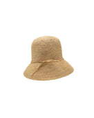Bobbi 3" Brim Crochet Bucket Raffia Straw Hats handmade natural raffia palm fiber in a subtle crochet link texture spiraling out from the top crown of the hat to the edge of the brim in a solid hue of natural straw color with matching braided adjustable hat band sun hat - Shebobo
