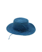 3" Brim Bolero Crochet Straw Sun Hats handmade crochet natural raffia palm fiber in a solid hue of turquoise blue/green making a concentric pattern from the center top of the flattened crown spiraling out to the edge of the brim with matching adjustable raffia braid hat band - Shebobo