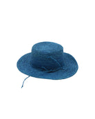 3" Brim Bolero Crochet Straw Sun Hats handmade crochet natural raffia palm fiber in a solid hue of turquoise blue/green making a concentric pattern from the center top of the flattened crown spiraling out to the edge of the brim with matching adjustable raffia braid hat band - Shebobo