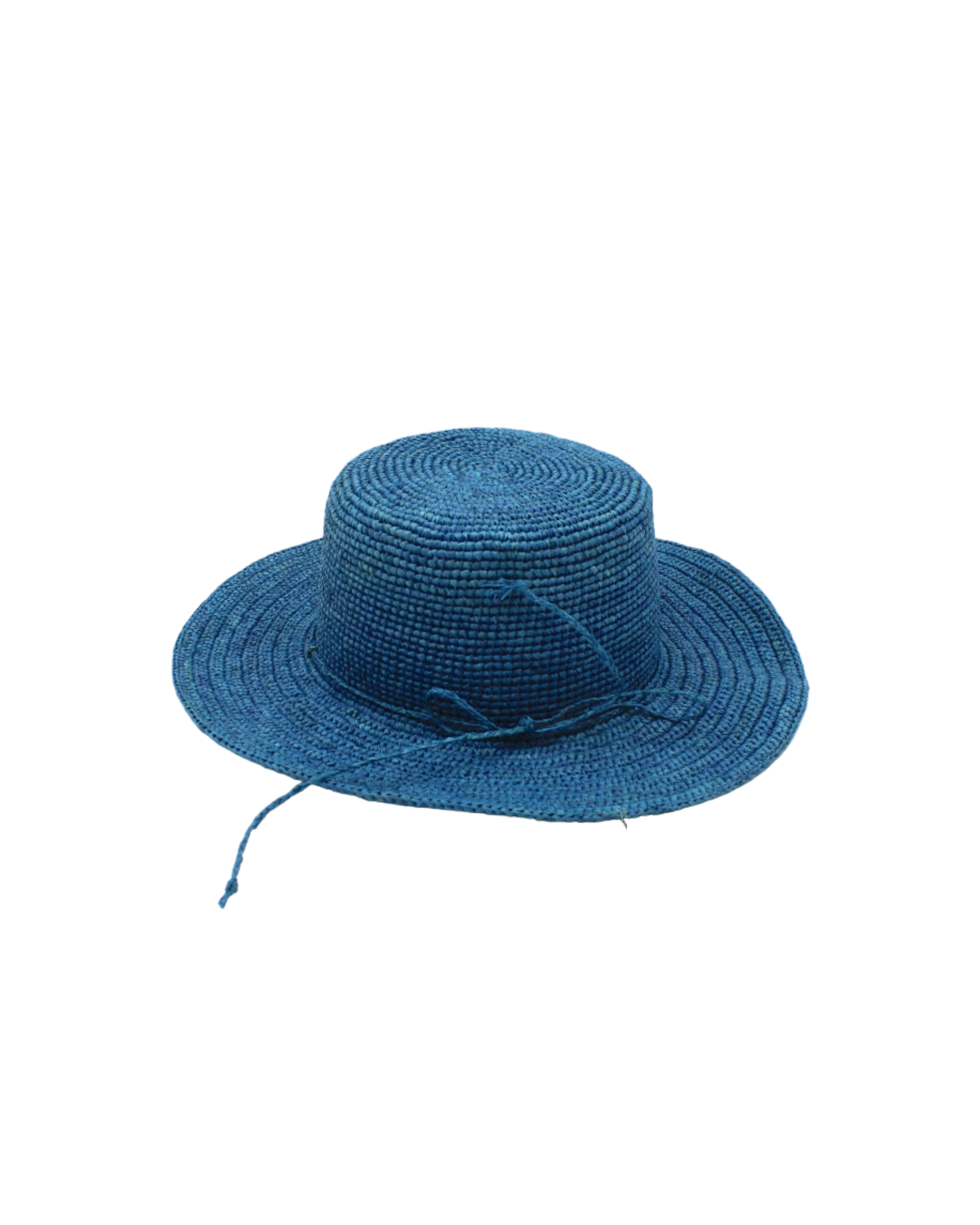 3" Brim Bolero Crochet Straw Sun Hats handmade crochet natural raffia palm fiber in a solid hue of turquoise blue/green making a concentric pattern from the center top of the flattened crown spiraling out to the edge of the brim with matching adjustable raffia braid hat band - Shebobo