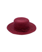 3" Brim Bolero Crochet Straw Sun Hats handmade crochet natural raffia palm fiber in a solid hue of umberwine bordeaux/claret/deep/dark/red/purple making a concentric pattern from the center top of the flattened crown spiraling out to the edge of the brim with matching adjustable raffia braid hat band - Shebobo