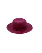 3" Brim Bolero Crochet Straw Sun Hats handmade crochet natural raffia palm fiber in a solid hue of umberwine bordeaux/claret/deep/dark/red/purple making a concentric pattern from the center top of the flattened crown spiraling out to the edge of the brim with matching adjustable raffia braid hat band - Shebobo