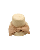 Cara Big Bow Straw Hat Handmade loomed raffia straw hat solid natural bucket hat with large cappuccino tea/light/brown bow - Shebobo