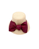 Cara Big Bow Straw Hat Handmade loomed raffia straw hat solid natural bucket hat with large umberwine bordeaux/claret/deep/dark/red/purple bow - Shebobo