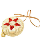 Carmel Crochet Round Flower Crossbody bag with Tassel Assorted Flower colors with adjustable leather strap and tassel zipper pull purse - Shebobo