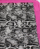 Detail view of pattern Cleo Snake Print Scarf Wrap Fuchsia Pink, Black, and White Multicolor Snake Skin Patterned Scarf with colored edge - Shebobo