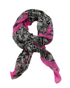 Cleo Snake Print Scarf Wrap Fuchsia Pink, Black, and White Multicolor Snake Skin Patterned Scarf with colored edge - Shebobo