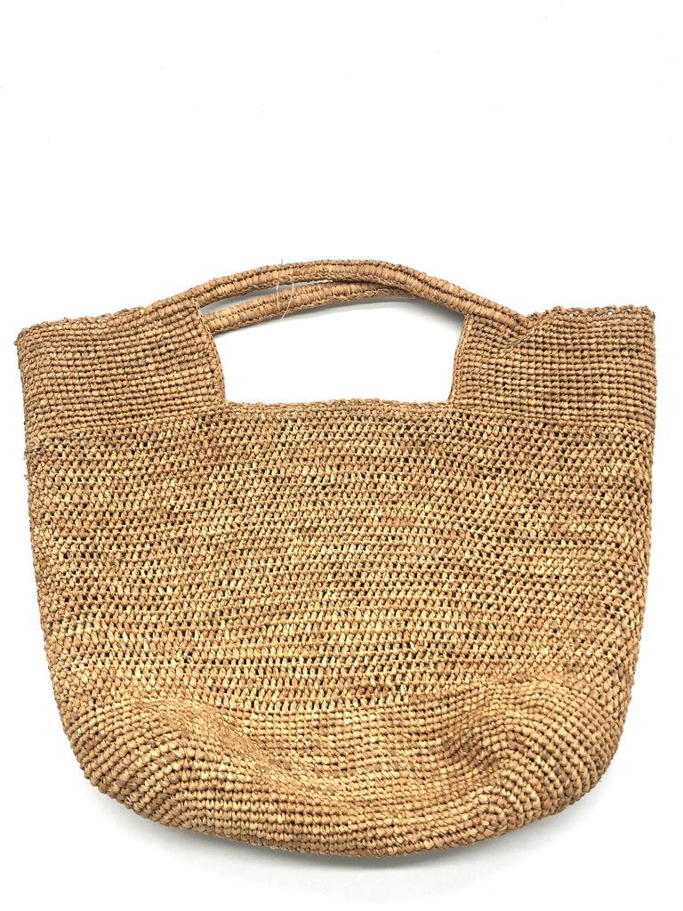 ConCon Tea Crochet Straw Basket handmade crochet raffia palm fiber textural pattern in tea light brown - Shebobo