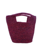 ConCon Crochet Straw Basket handmade woven raffia palm fiber in a solid hue of umberwine bordeaux/claret/deep/dark/purple/red making a textured link pattern handbag tote - Shebobo