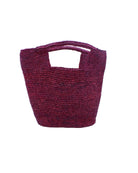 ConCon Crochet Straw Basket handmade woven raffia palm fiber in a solid hue of umberwine bordeaux/claret/deep/dark/purple/red making a textured link pattern handbag tote - Shebobo