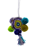 Bag Charm Embellishment - handmade dreamcatcher pompom raffia poufs and tuft tassel handbag personalization in cool tones multicolor lime green, olive green, blue, navy dark/blue, turquoise blue, and teal boho decor - Shebobo