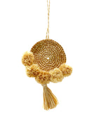 Bag Charm Embellishment - handmade dreamcatcher pompom raffia poufs and tuft tassel handbag personalization in natural straw color boho decor - Shebobo