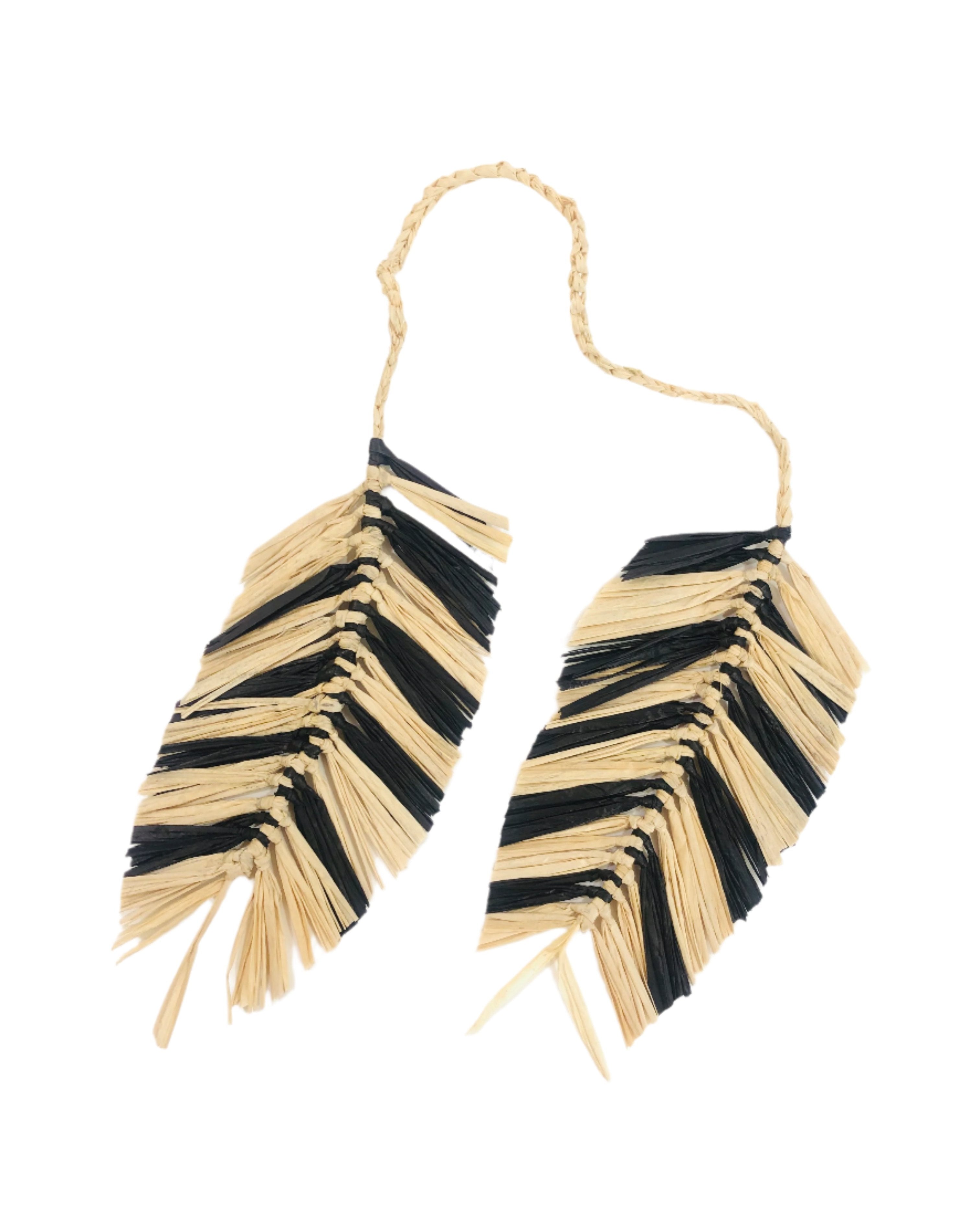 Feather Embellishment Brushed Fringe Raffia Macrame Charm - Shebobo
