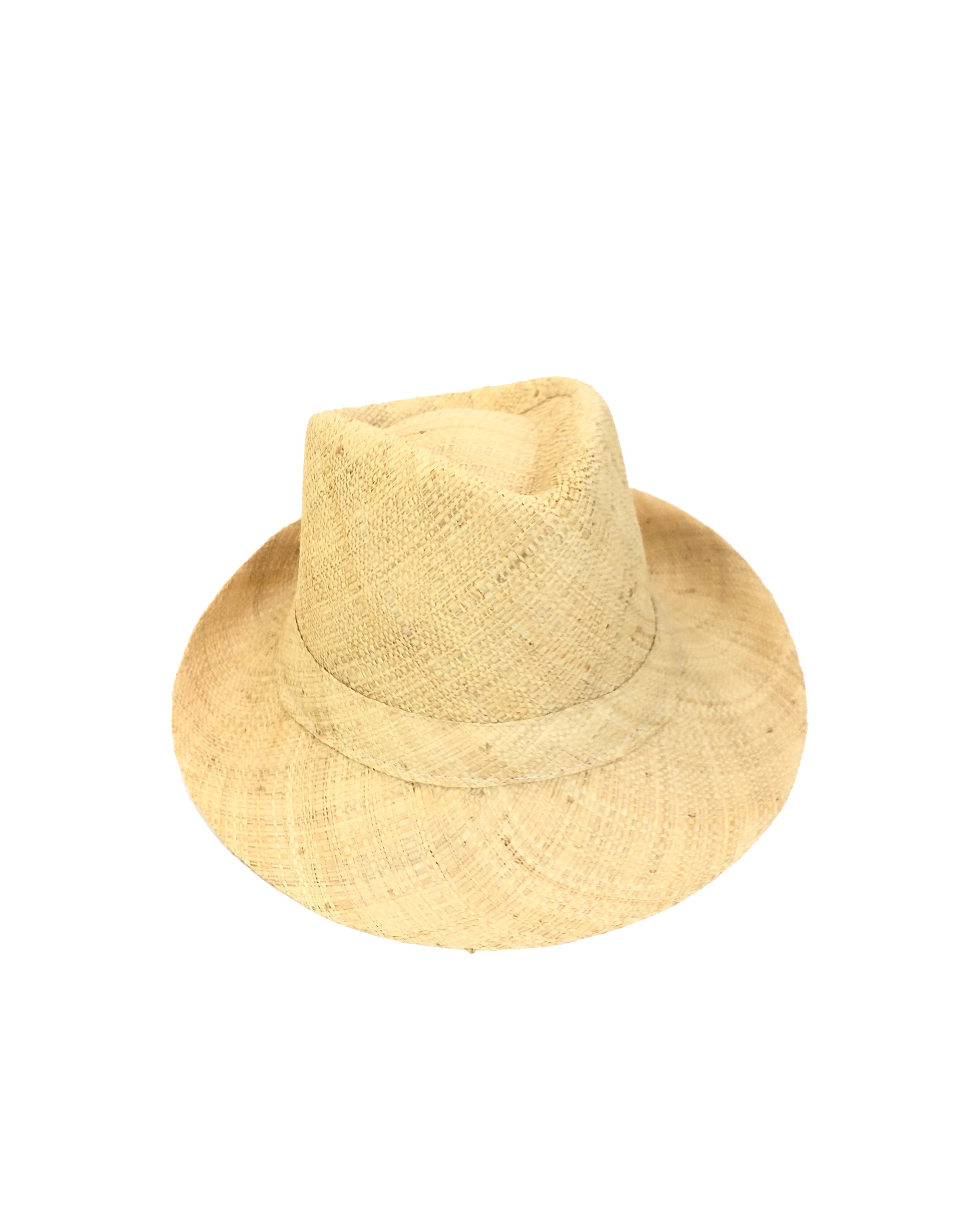 Fedra Natural with Black Hat Band - Unisex Fedora Straw Hat handmade loomed natural raffia palm fiber in a solid hue of natural straw color with an attached matching hat band - Shebobo