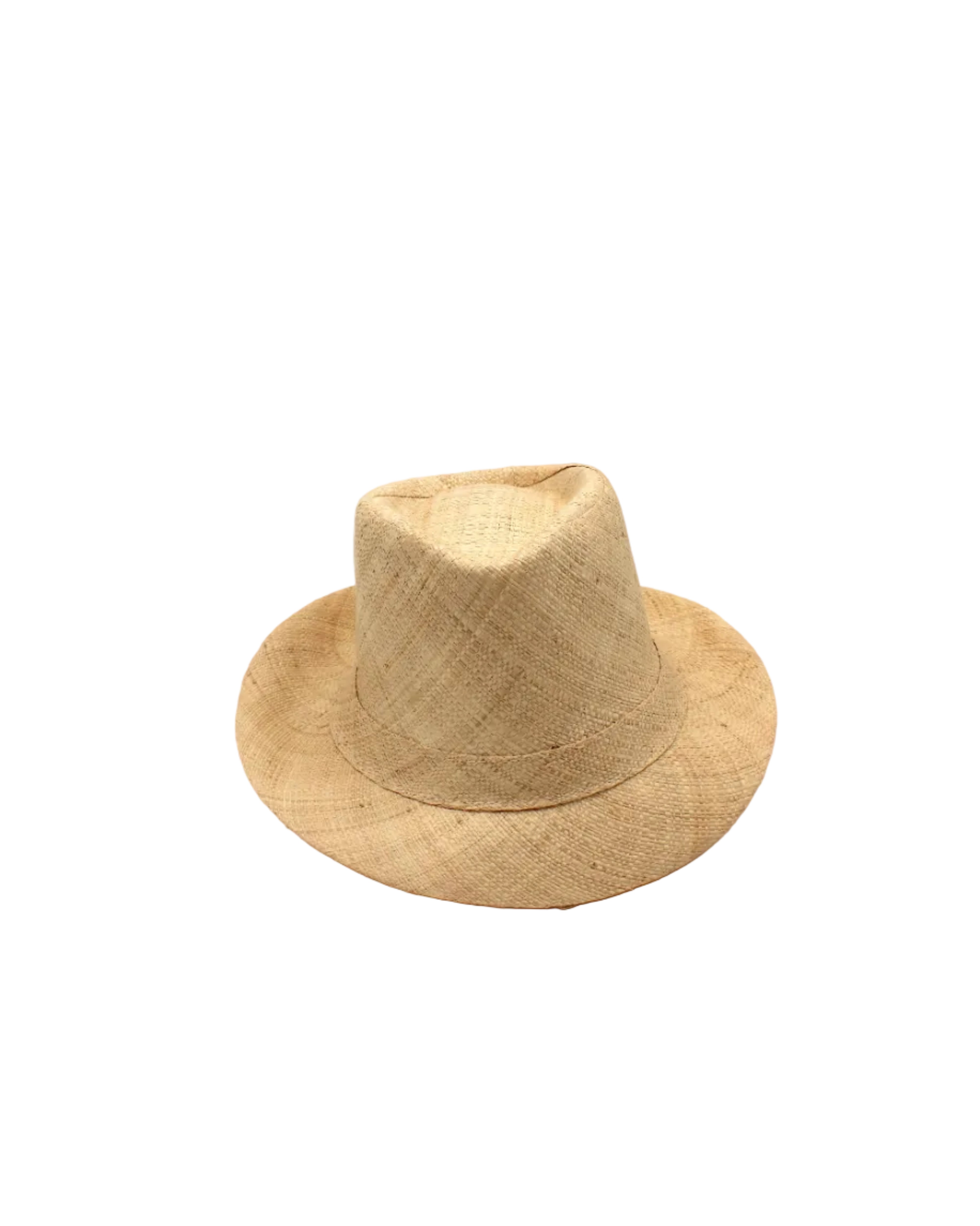 Fedra Natural with Black Hat Band - Unisex Fedora Straw Hat handmade loomed natural raffia palm fiber in a solid hue of natural straw color with an attached matching hat band - Shebobo
