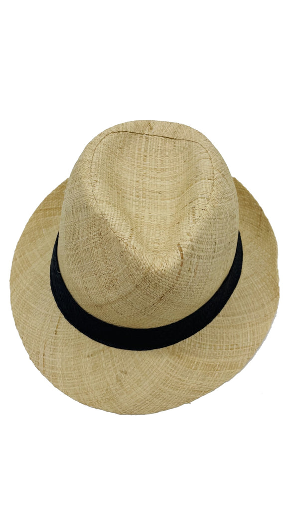 Fedra Natural with Black Hat Band - Unisex Fedora Straw Hat - Shebobo