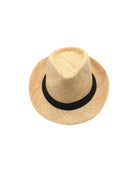 Fedra Natural with Black Hat Band - Unisex Fedora Straw Hat handmade loomed natural raffia palm fiber in a solid hue of natural straw color with an attached black hat band - Shebobo