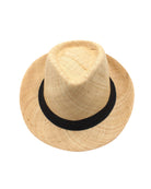 Fedra Natural with Black Hat Band - Unisex Fedora Straw Hat handmade loomed natural raffia palm fiber in a solid hue of natural straw color with an attached black hat band - Shebobo