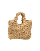 Florence Flower Crochet Straw Basket Handbag handmade natural raffia palm fiber in a solid hue of natural straw color with subtle tied flower design consisting of 88 flowers crochet together along the outside of the bag as well as the handles purse tote - Shebobo
