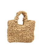 Florence Flower Crochet Straw Basket Handbag handmade natural raffia palm fiber in a solid hue of natural straw color with subtle tied flower design consisting of 88 flowers crochet together along the outside of the bag as well as the handles purse tote - Shebobo