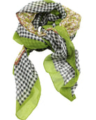 French Country Floral and Gingham Scarf Wrap Green Multicolor Floral pattern inside a black and white checked gingham plaid with colored edge - Shebobo