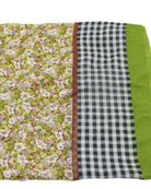Detail view of pattern French Country Floral and Gingham Scarf Wrap Green Multicolor Floral pattern inside a black and white checked gingham plaid with colored edge - Shebobo
