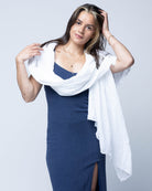 Model wearing Isla Solid Color Cotton Scarf Wrap Pure White - Shebobo