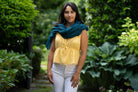 Model wearing Isla Solid Color Cotton Scarf Wrap Teal Dark Blue Green - Shebobo