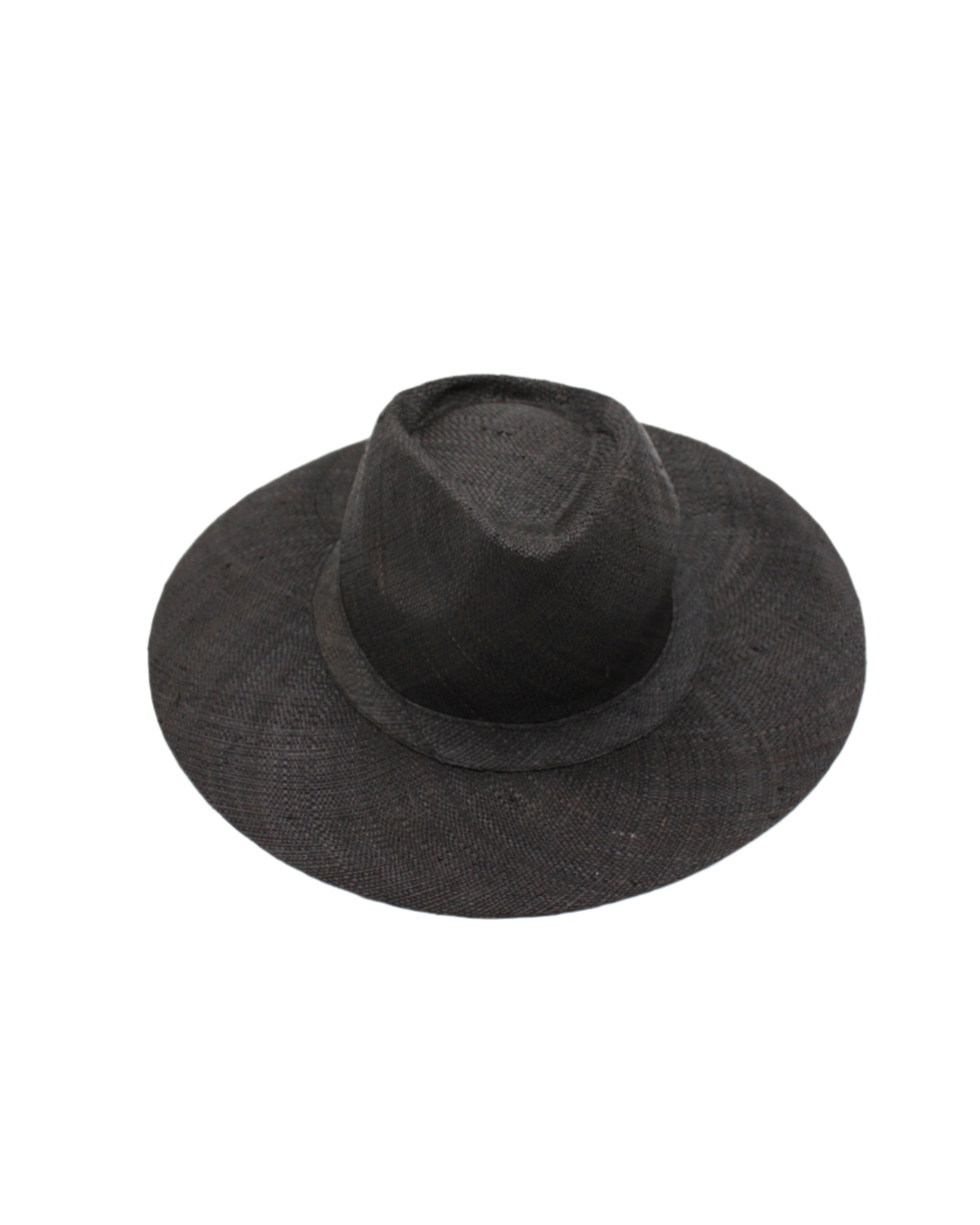 Jamie Panama 3" brim handmade loomed raffia in a solid hue of black with attached matching hat band uv/sun protection lightweight breathable straw sun hat - Shebobo