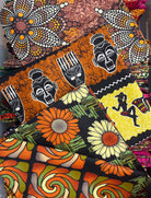 Sample view brown prints Kamari African Print Wax Cloth Multicolor bright bold fun assorted print double layer bandanas can be worn as headbands or scarves - Shebobo