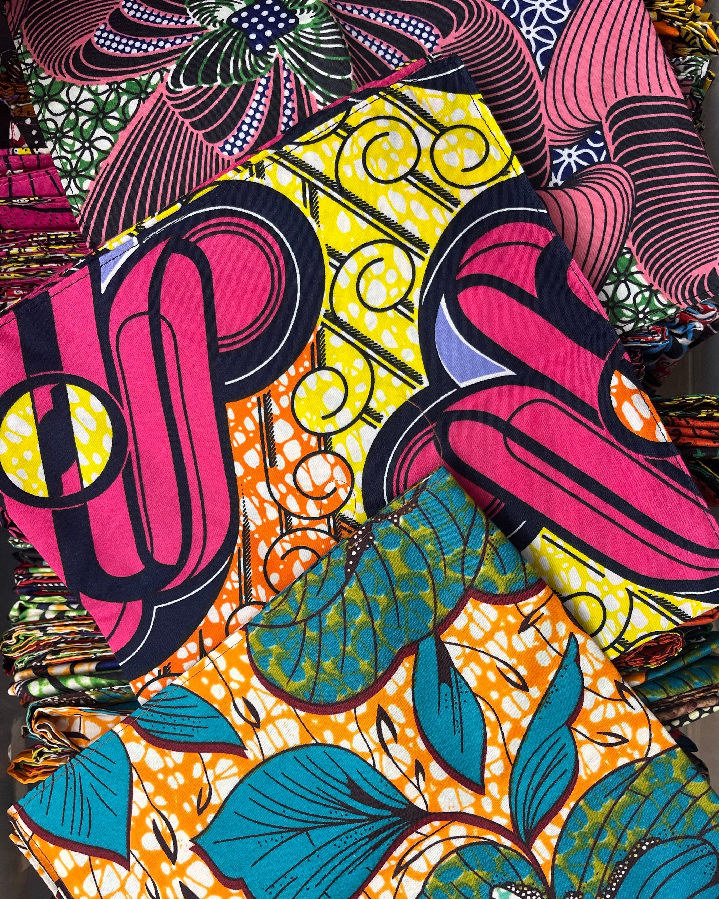 Sample view pink prints Kamari African Print Wax Cloth Multicolor bright bold fun assorted print double layer bandanas can be worn as headbands or scarves - Shebobo