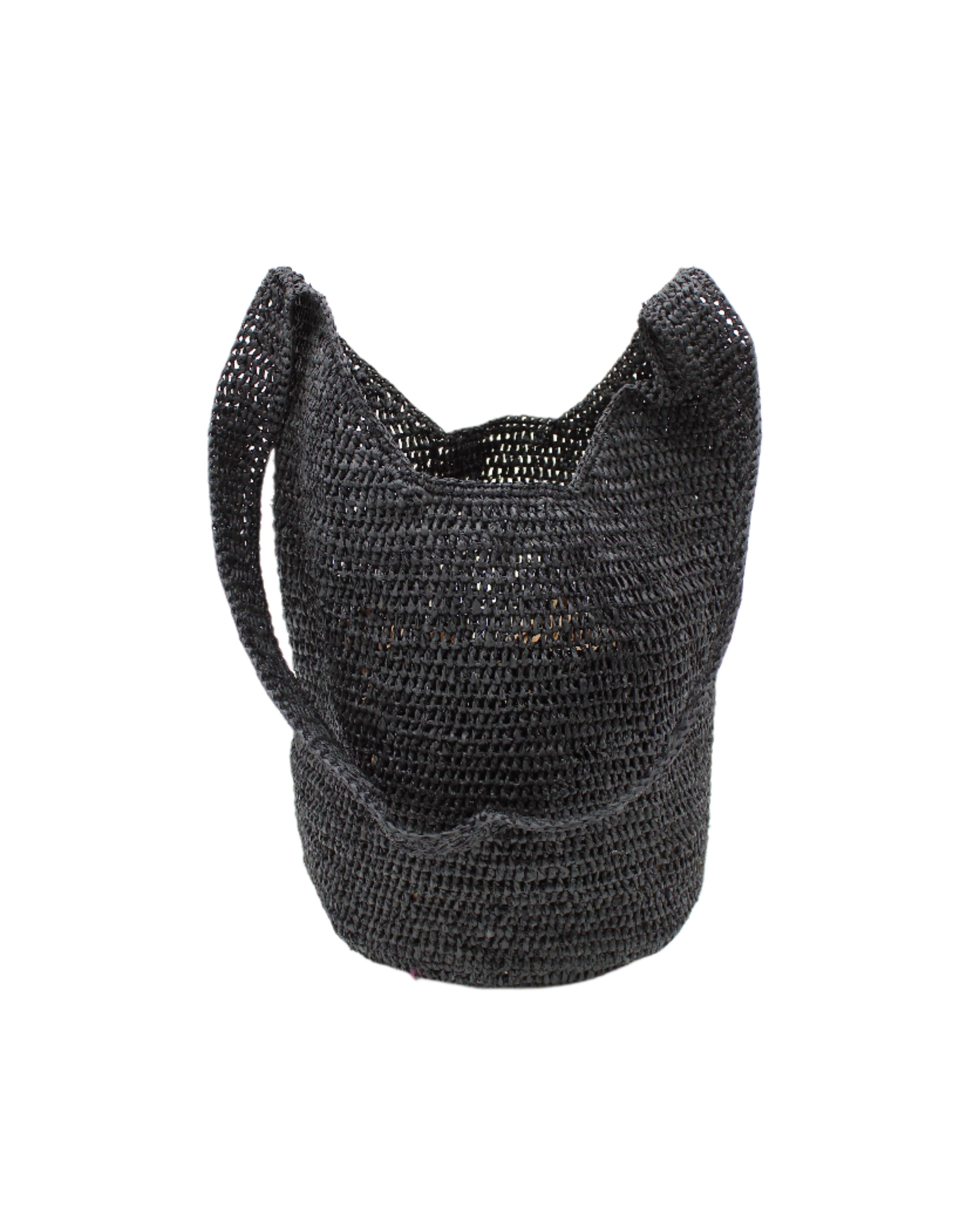 Kiki Crochet Straw Crossbody Bag handmade natural raffia palm fiber in a crochet pattern of subtle linked bands in a solid hue of black purse - Shebobo