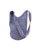 Kiki Crochet Straw Crossbody Bag handmade natural raffia palm fiber in a crochet pattern of subtle linked bands in a solid hue of denim blue purse - Shebobo