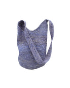 Kiki Crochet Straw Crossbody Bag handmade natural raffia palm fiber in a crochet pattern of subtle linked bands in a solid hue of denim blue purse - Shebobo