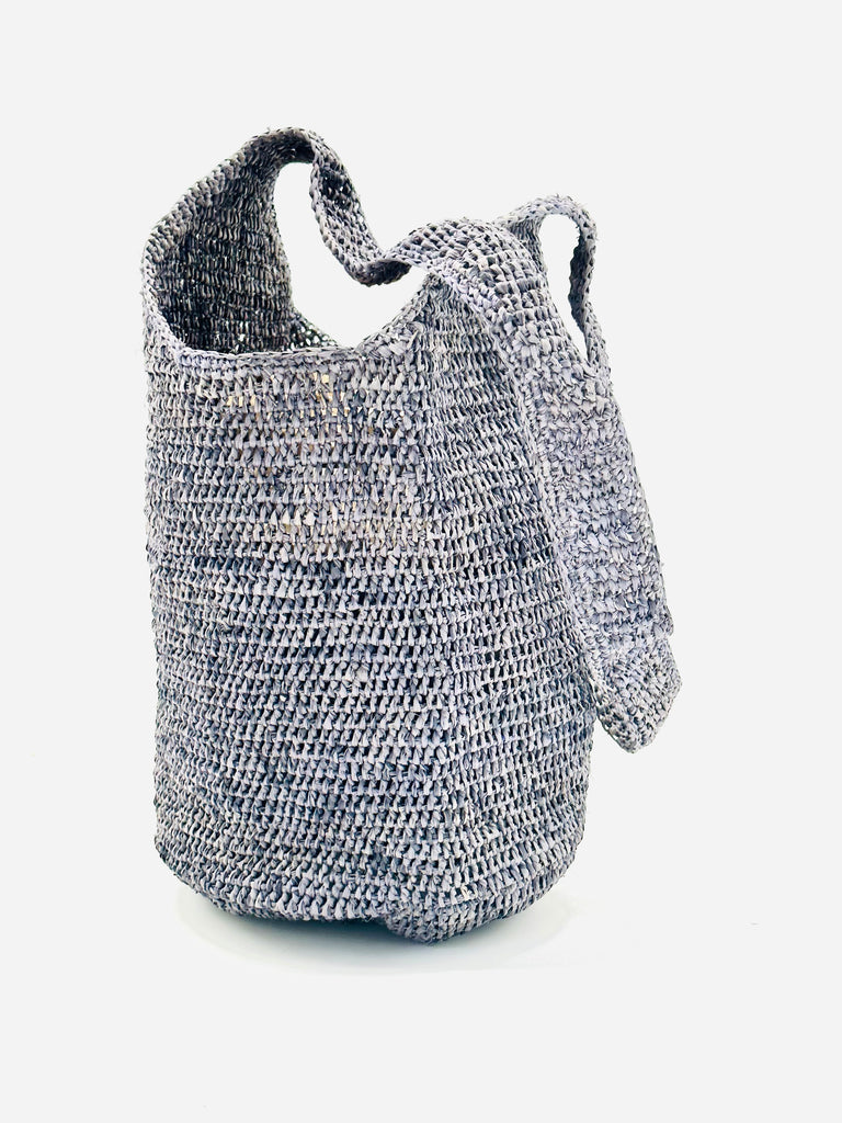 Kiki handmade crochet grey raffia crossbody straw beach bag purse - Shebobo