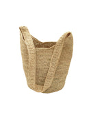 Kiki Crochet Straw Crossbody Bag handmade natural raffia palm fiber in a crochet pattern of subtle linked bands in a solid hue of natural straw color purse - Shebobo