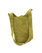 Kiki Crochet Straw Crossbody Bag handmade natural raffia palm fiber in a crochet pattern of subtle linked bands in a solid hue of olive yellow/green purse - Shebobo