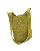 Kiki Crochet Straw Crossbody Bag handmade natural raffia palm fiber in a crochet pattern of subtle linked bands in a solid hue of olive yellow/green purse - Shebobo