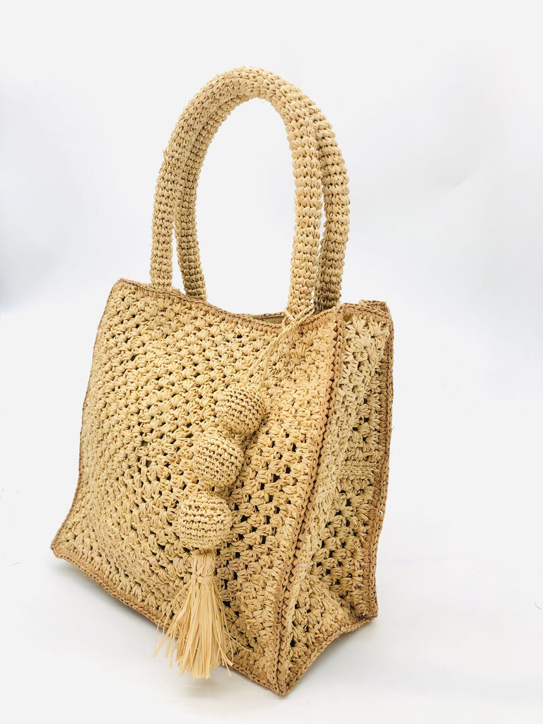 Kimba Crochet Handbag with Sphere Tassel Charm Embellishment - Shebobo