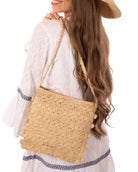 Kristen Crochet Straw Crossbody Bag with Nub Edge - Shebobo