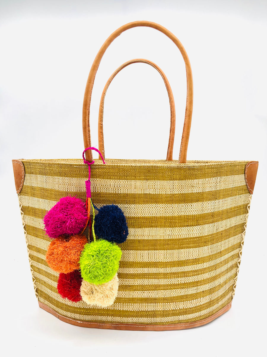 Laguna Straw Tote Bag with Pompom Cluster Charm Embellishment – Shebobo