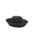 Leor Black crochet straw hat handmade woven natural raffia palm fiber in a solid hue of black raffia 3" brim packable straw hat with matching adjustable braided hat band - Shebobo