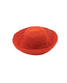 Leor Sunkist crochet straw hat handmade woven natural raffia palm fiber in a solid hue of Sunkist ora raffia 3" brim packable straw hat with matching adjustable braided hat band - Shebobo
