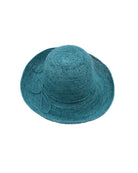 Leor Turquoise crochet straw hat handmade woven natural raffia palm fiber in a solid hue of turquoise blue/green raffia 3" brim packable straw hat with matching adjustable braided hat band - Shebobo