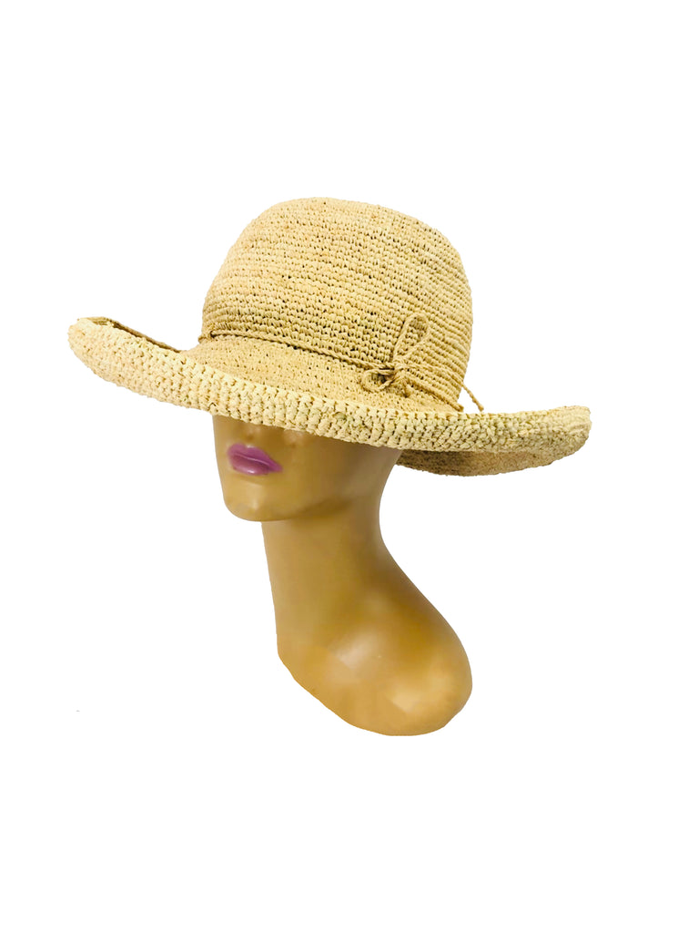 Leor crochet straw hat handmade natural straw color raffia 3" brim packable straw hat - Shebobo